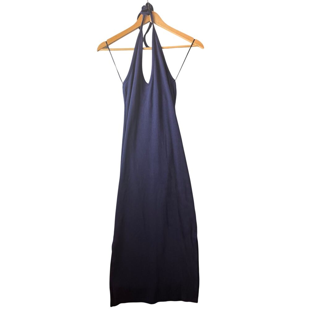 Old Navy Halter Dress Women's Size Small Navy Blue Ribbed Spandex Maxi Long